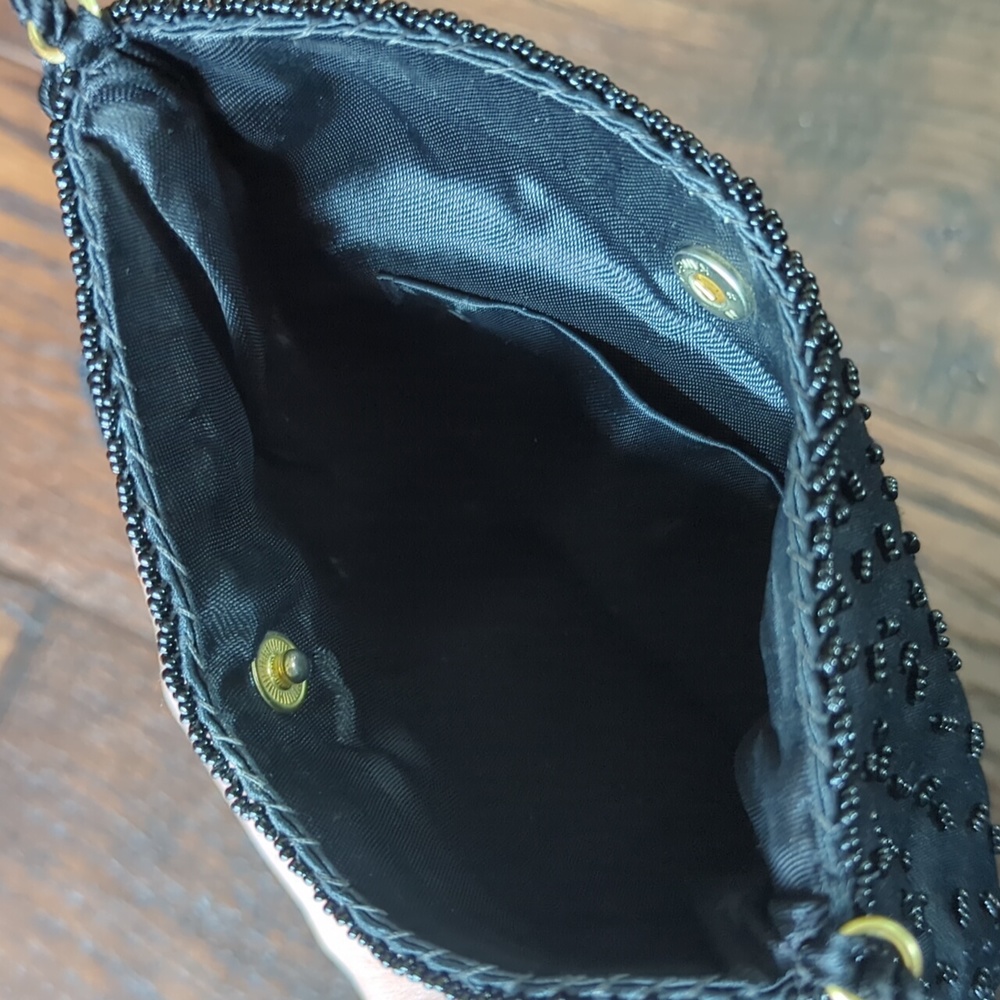 Vintage Formal Black Satin Hand Beaded Mini Purse Made in Hong Kong by Wolberg - Picture 10 of 15
